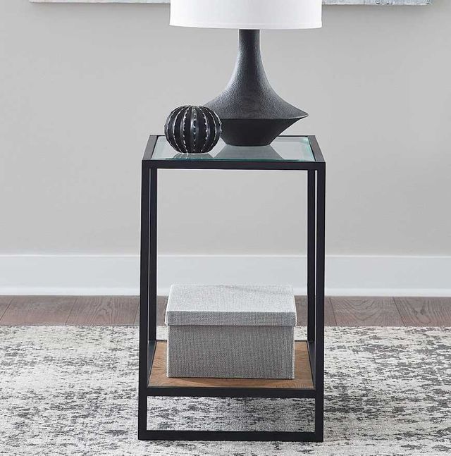 Liberty Furniture Bedford Glass Top Chairside Table with Black/Weathered Oak Base-1