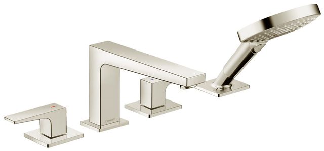 Hansgrohe Metropol Polished Nickel 4-Hole Roman Tub Set Trim with Lever Handles and 1.75 GPM Handshower-0