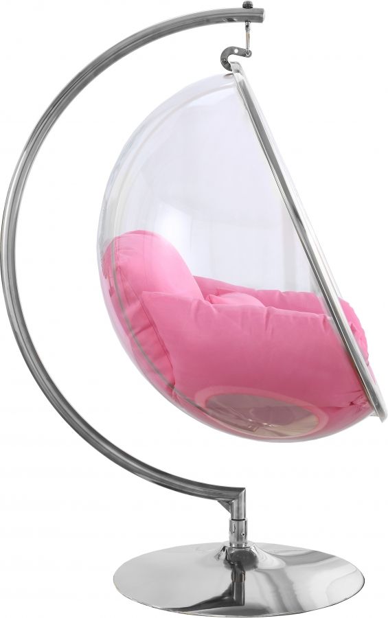 Meridian Furniture Luna Pink/Chrome Durable Fabric Acrylic Swing Chair-2