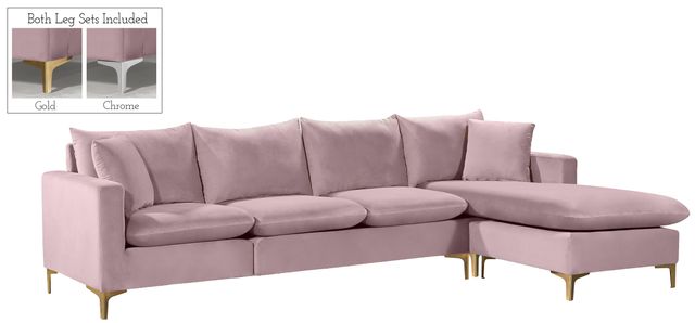 Meridian Furniture Naomi 2-Piece Pink Velvet Reversible Sofa Chaise Sectional-0