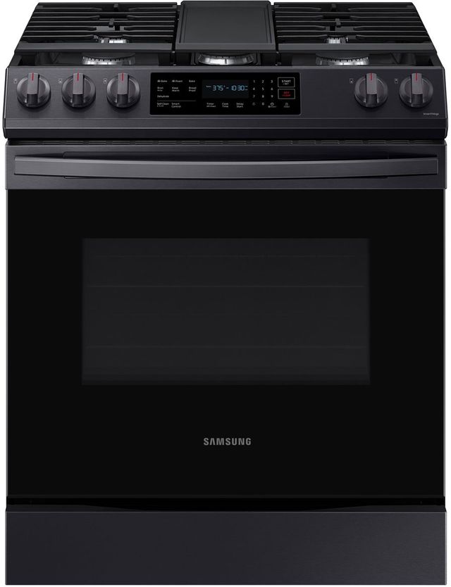 Samsung 30" Fingerprint Resistant Black Stainless Steel Front Control Slide-In Gas Range-0