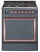 Ilve® Nostalgie II Noblesse 30'' Blue Gray Pro Style Dual Fuel Range with Copper Trim-0