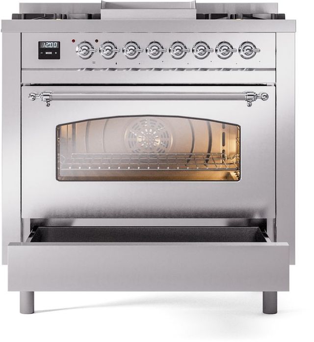 Ilve® Nostalgie II Series 36" Stainless Steel Pro Style Dual Fuel Range-3