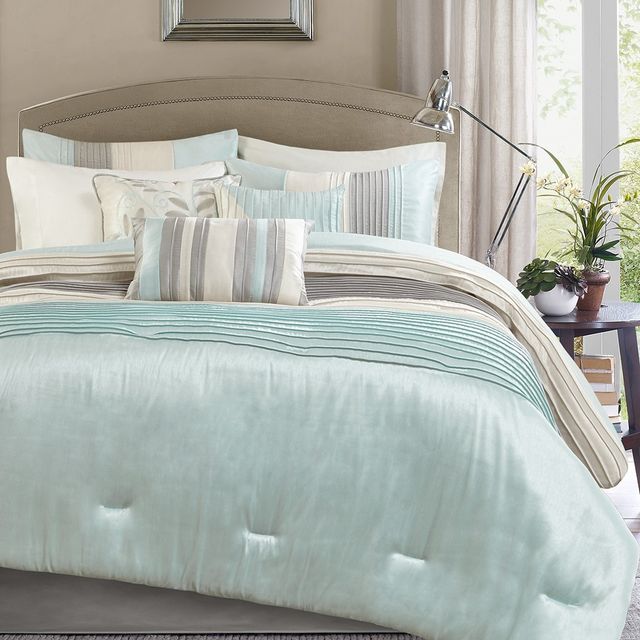 Olliix by Madison Park 7 Piece Aqua California King Amherst Comforter Set-1
