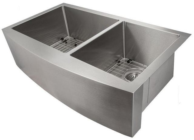 ZLINE Courchevel 36" Stainless Steel Farmhouse Apron Mount Double Bowl Kitchen Sink with Bottom Grid-2
