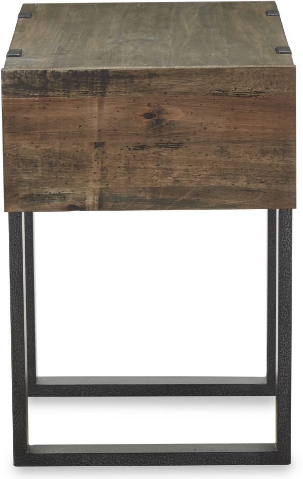Magnussen Home® Prescott Rustic Honey Chairside End Table with Metal Base -3