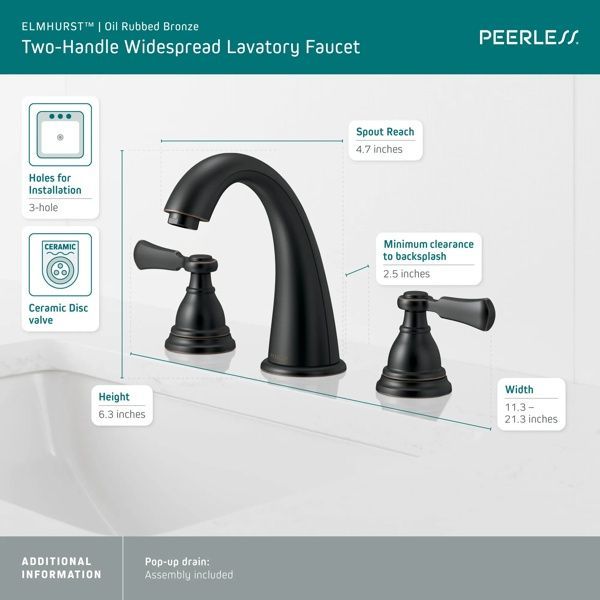 Peerless Elmhurst® Oil Rubbed Bronze 2-Handle Widespread Bathroom Faucet-2