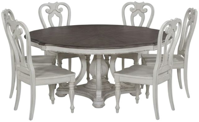 Liberty Furniture Magnolia Manor 7-Piece Antique White/Weathered Bark Optional Round Pedestal Dining Set-0