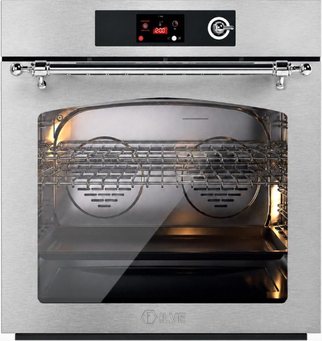 Ilve Nostalgie II 30” Stainless Steel Pyrolytic Single Electric Wall Oven with Chrome Trim-0