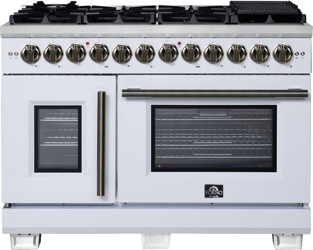FORNO® Capriasca Series Alta Qualita 48" White Pro Style Dual Fuel Range-0