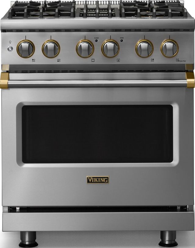 Viking® 5 Series 30" Stainless Steel Pro Style Dual Fuel (LP) Range with Brushed Brass Trim-0