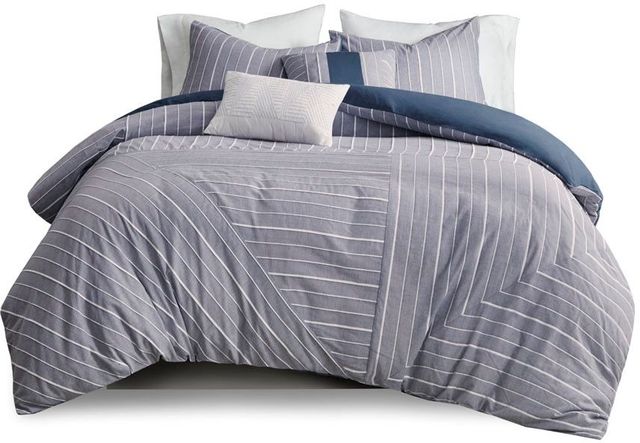 Olliix by Urban Habitat 5 Piece Chambray Indigo King/California King Bergen Cotton Rich Duvet Cover Set-0