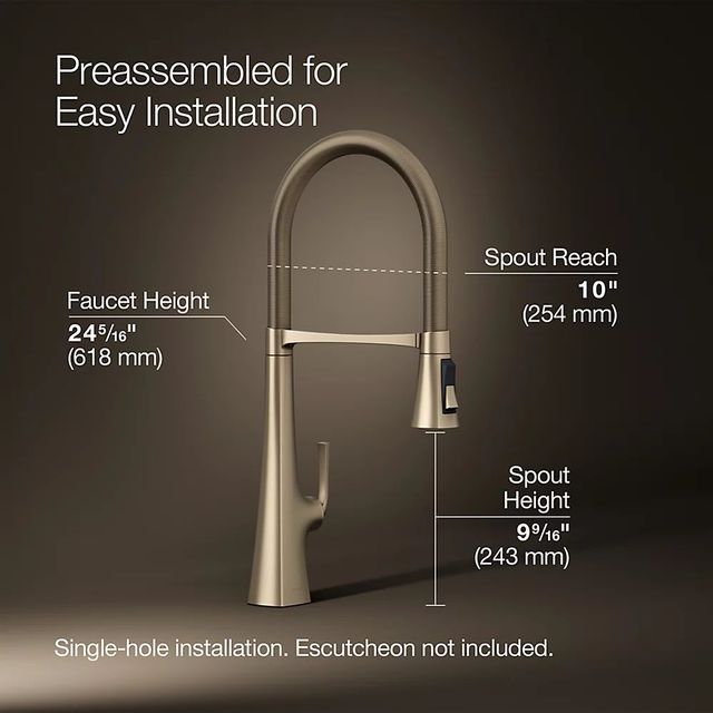KOHLER® Graze® Vibrant Brushed Bronze 24" Semi-Professional Kitchen Sink Faucet with 3-Function Sprayhead-2
