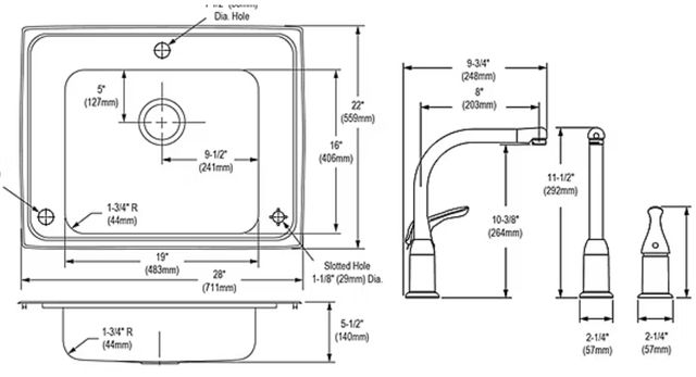 Elkay Lustertone® Classic Lustrous Satin Stainless Steel 28" x 22" x 6" Rectangular Single Bowl Drop-in Classroom ADA Sink Kit-2