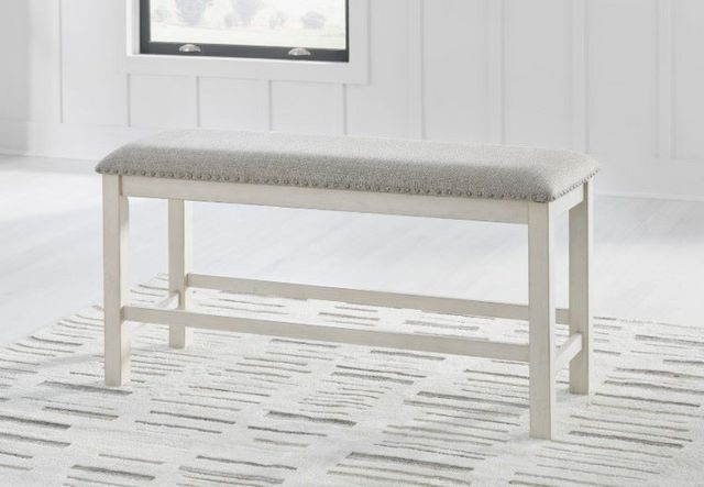 Signature Design by Ashley® Robbinsdale Antique White Upholstered Counter Dining Bench-5