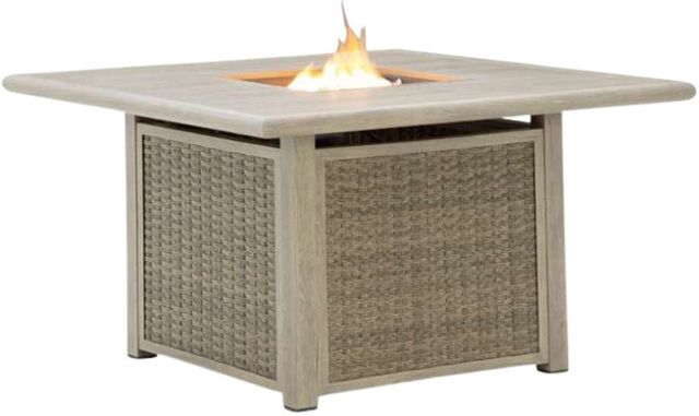 Signature Design by Ashley® Carisbo Beige Aluminum/Resin Square Outdoor Fire Pit Table-3