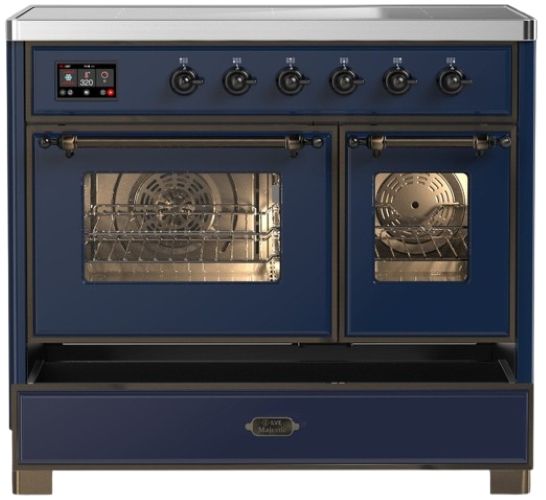 Ilve® Majestic III 40" Midnight Blue Pro Style Induction Range with Triple Glass Door and Burnished Trim-2