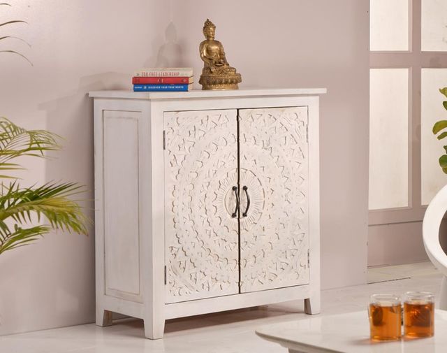 Jaipur Furniture Carved Lace White Wash Cabinet-1
