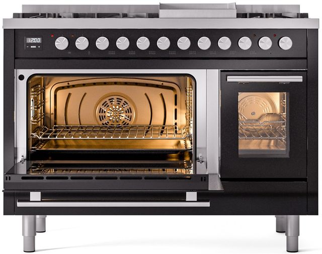Ilve® Professional Plus II 48" Glossy Black Pro Style Dual Fuel Range-2