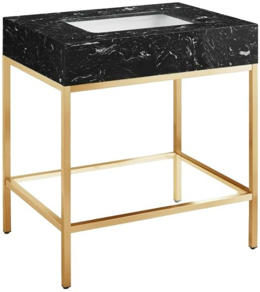 Meridian Furniture Marmo Black/Brushed Brass 30" Bathroom Vanity-0