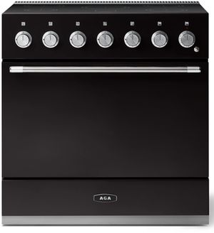Front view of the AGA™ Mercury 36" Matte Black Pro Style Induction Range