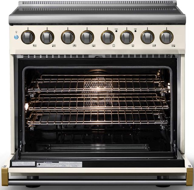 Viking® 5 Series 36" Pure White Pro Style Induction Range with Brushed Brass Trim-1