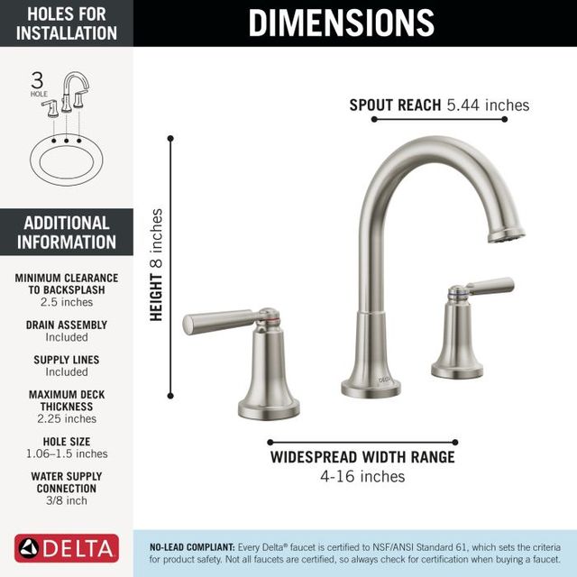 Delta Saylor® Stainless 2-Handle Widespread Bathroom Faucet-3