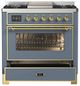 Ilve® Majestic III 36" Blue Gray Pro Style Dual Fuel Liquid Propane Range with Triple Glass Door and Brass Trim-3