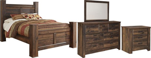 Signature Design by Ashley® Quinden 4-Piece Dark Brown Queen Poster Bed Set-0