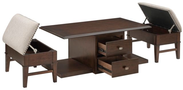 Homelegance® Claremore Brown Cocktail Table with Two Benches-2