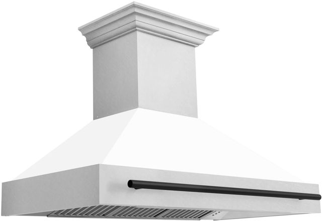 ZLINE Autograph Edition 48" Satin Stainless Steel Wall Mounted Range Hood with White Matte Shell and Matte Black Handle-0
