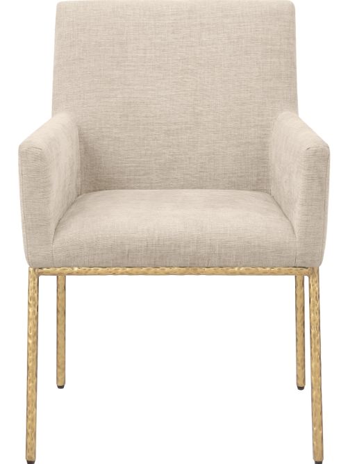 Meridian Furniture Reeves Beige/Brushed Brass Chenille Upholstered Dining Arm Chair-1