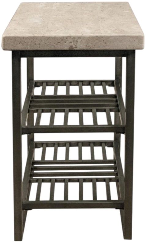 Riverside Furniture Capri Alabaster Travertine Chairside Table with Black Base-2
