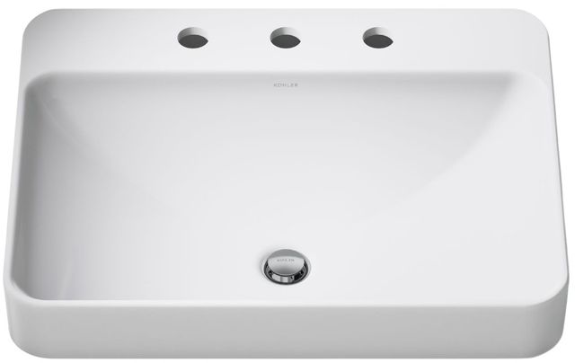 Kohler Vox® White 23" 3 Faucet Holes Rectangular Vessel Bathroom Sink-4