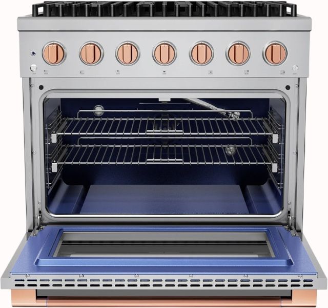 Hauslane HausPro 36" Stainless Steel Pro-Style Dual Fuel Range with Rose Gold Knobs-2