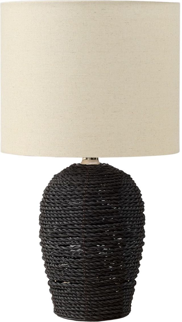 Monarch Specialties Inc. Black Rattan/Ivory Shade Table Lamp -0