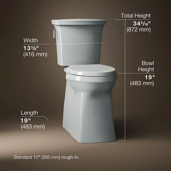 KOHLER® Corbelle® Ice Gray Tall 2-Piece Elongated Toilet with Skirted Trapway, 1.28 Gpf-4