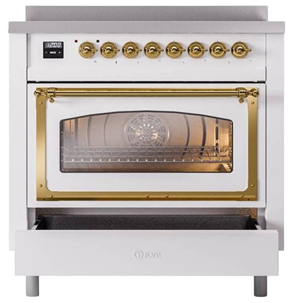 Ilve® Nostalgie II Noblesse 36'' Custom RAL Color Pro Style Induction Range with Brass Trim-3