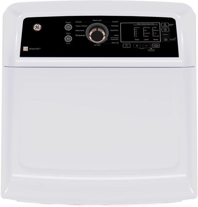 GE® 7.4 Cu. Ft. White and Rose Gold Top Load Electric Dryer with Sensor Dry technology-3