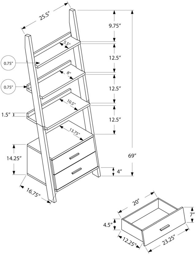 Monarch Specialties Inc. Espresso Ladder Bookcase-2