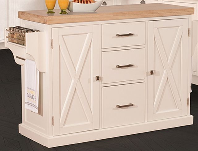 HH2 Home Brigham Creamy White Kitchen Island with Natural Wood Top-0