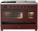 Ilve® Majestic III 48" Burgundy Pro Style Dual Fuel Liquid Propane Range with 5 Black Brass Burners and Burnished Trim-4