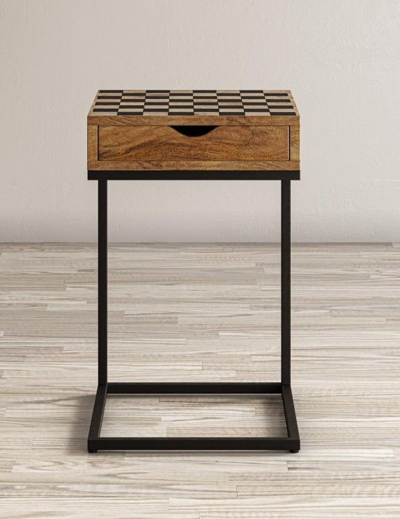 Jofran Inc. Global Archive Fairchild Brown Checkerboard C-Table with Black Base-1