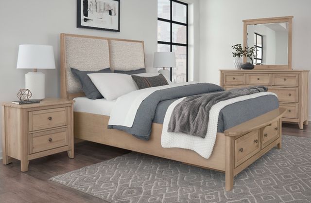 Vaughan-Bassett Woodbridge Clear Maple/Gray King Upholstered Panel Storage Bed-1