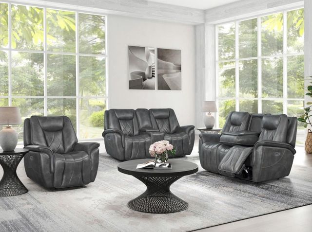 Corinthian Furniture Jordan Charcoal Power Headrest Reclining Sofa with Drop Down Table-1