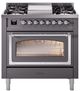 Ilve® Nostalgie II Noblesse 36'' Graphite Matte Pro Style Dual Fuel Range with Chrome Trim-0