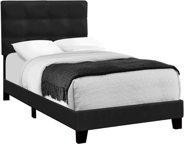 Monarch Specialties Inc. Black Twin Upholstered Panel Youth Bed-0