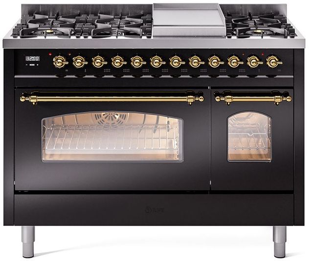 Ilve® Nostalgie II Series 48" Glossy Black Pro Style Dual Fuel Range-0