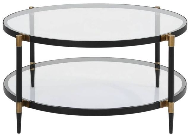 Uttermost® Chadid Glass Top Coffee Table with Black Frame and Gold Accents-3