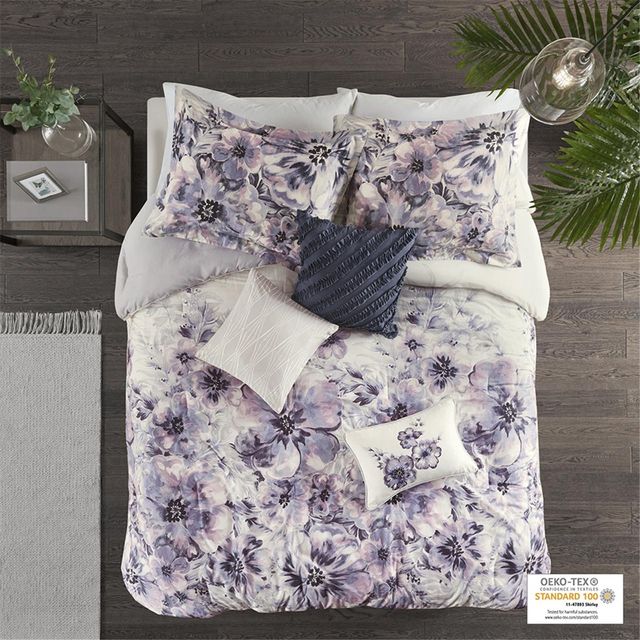 Olliix by Madison Park 3 Piece Purple King/California King Enza Cotton Printed Duvet Cover Set-2